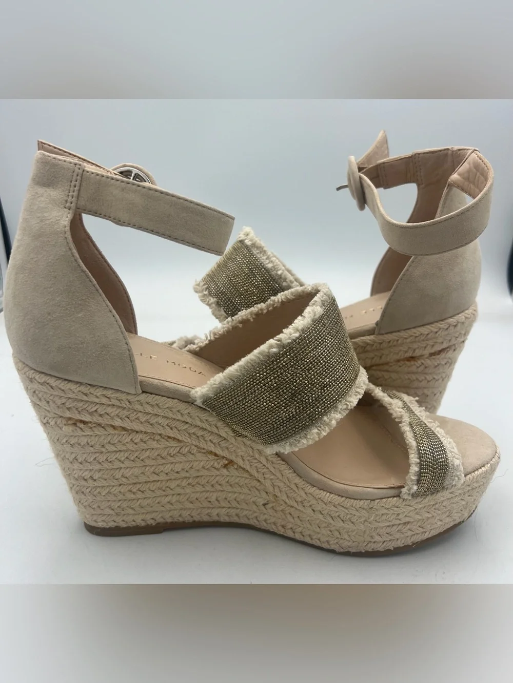 Pelle Moda Espadrille Suede Platform Wedge Sandals Woven Straps  Size 8.5M NEW